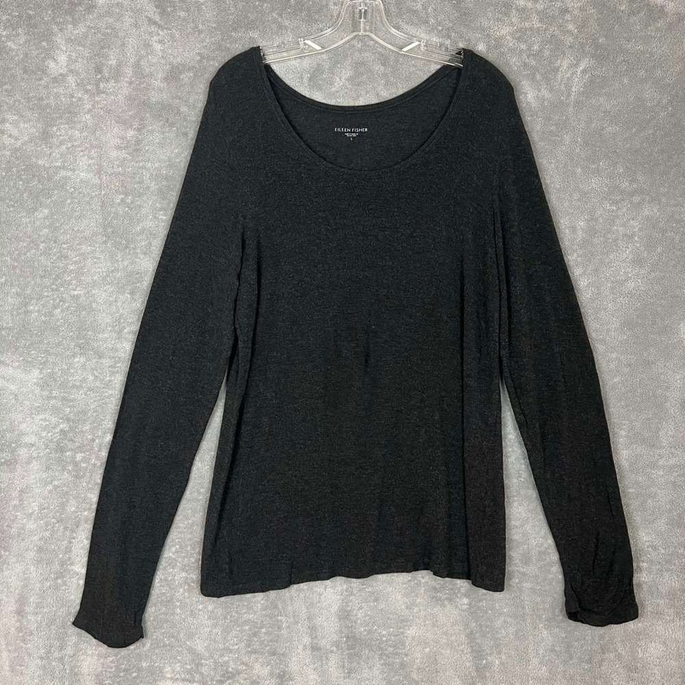 Eileen Fisher Tunic Top Womens L Grey Scoop‎ Neck Viscose Minimalist Casual